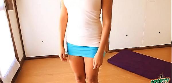  Busty Teen Has Pussy Slip On Her Shorts While Doing Yoga!